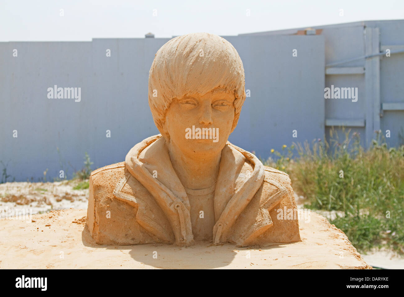 Brighton,UK,17 juillet 2013, une sculpture de sable de Justin Beiber à Brighton Crédit : Keith Larby/Alamy Live News Banque D'Images