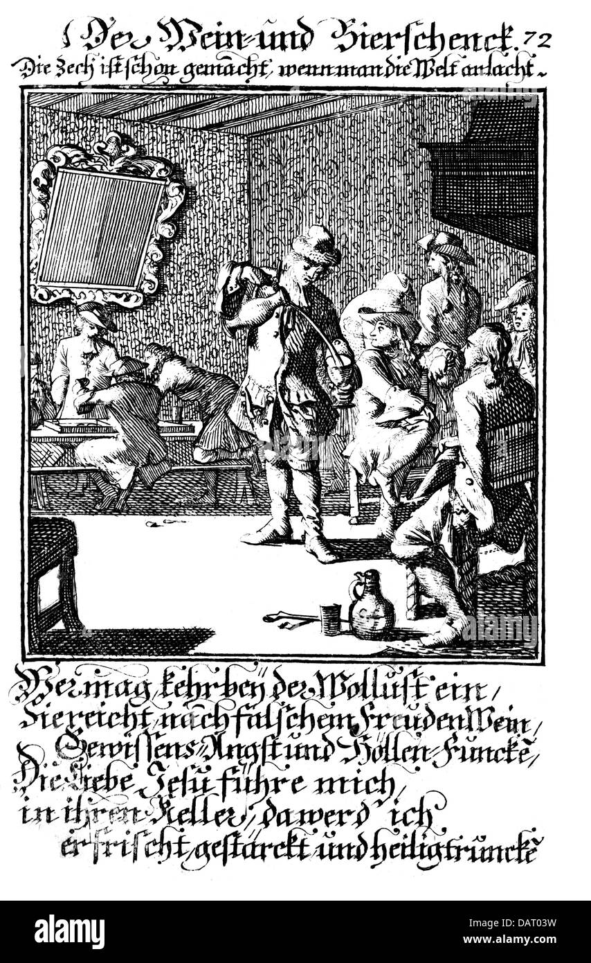 Gastronomie, employés / service, tasse-porteur pour le vin et de la bière, du livre de classes, par Christoph Weigel l'Ancien (1654 - 1725), avec des versets par Abraham a Sancta Clara (1644 - 1709), gravure sur cuivre, Nuremberg, 1698, copyright de l'artiste n'a pas à être effacée Banque D'Images