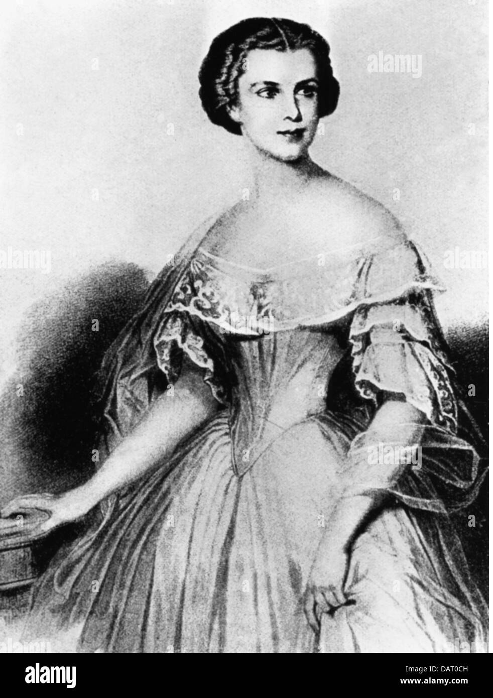 Elisabeth Amalie Sisi, 25.12.1837 - 9.9.1898, impératrice d'Autriche 24.4.1854 - 9.9.1898, demi-longueur, vers 1850, Banque D'Images