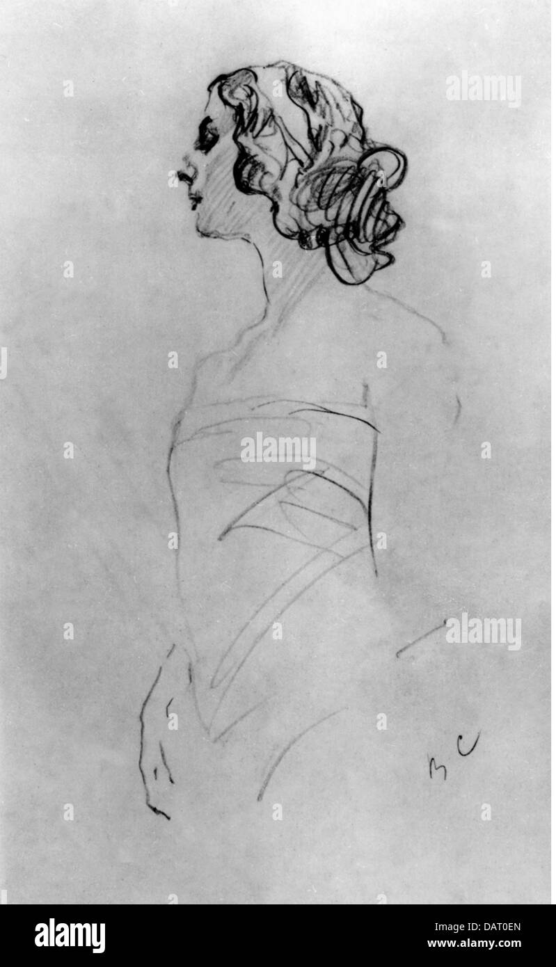 Pavlova, Anna, 12.1.1881 - 23.1.1931, danseuse russe, demi-longueur, dessin au crayon par Valentin Serov, 34 x 21,2 centimètre, Tretiakov State Gallery Moscou, 1909, Banque D'Images