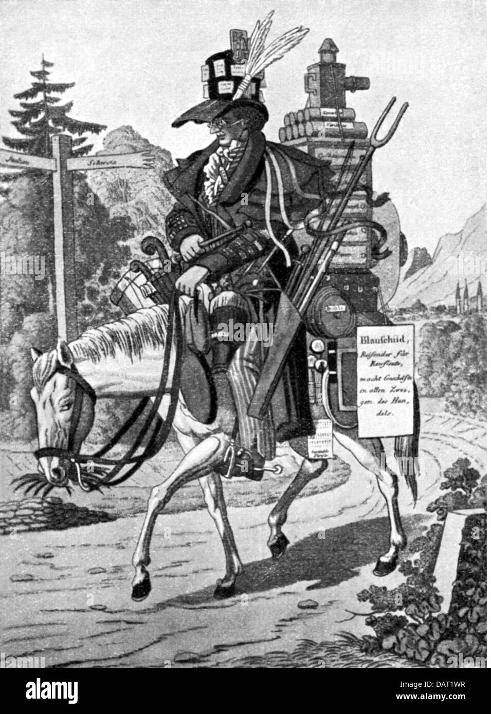 Rothschild, famille, 'The sample rider - Blueshield et ses marchandises', lithographie, Autriche, XIXe siècle, Banque D'Images