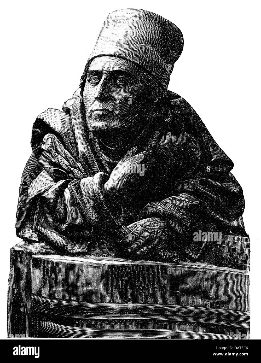 Syrlin, Joerg, vers 1425 - 1491, artiste allemand (sculpteur), auto-mi-longueur, buste de Virginie dans les stands de chœur de Syrlin, vers 1470, Banque D'Images