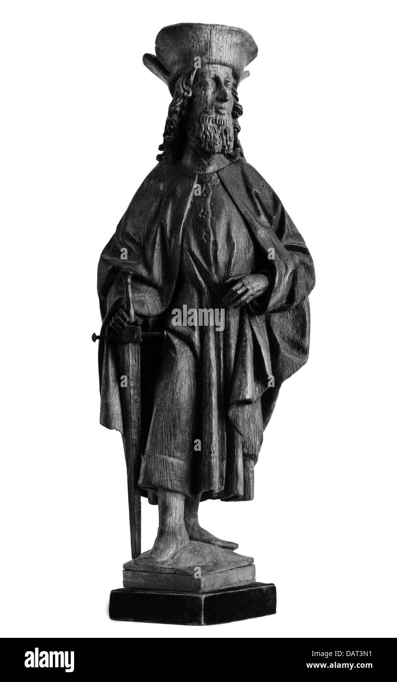 Quirinus de Neuss, saint, vers 130 ans, martyr, figure en bois de choeurs stalles par Erasmus Grasser, 1495 - 1502, Munich Frauenkirche (Église Notre-Dame), Banque D'Images