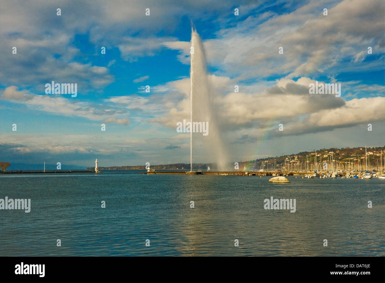 Le lac de Genève et du Jet d'eau, Suisse Banque D'Images