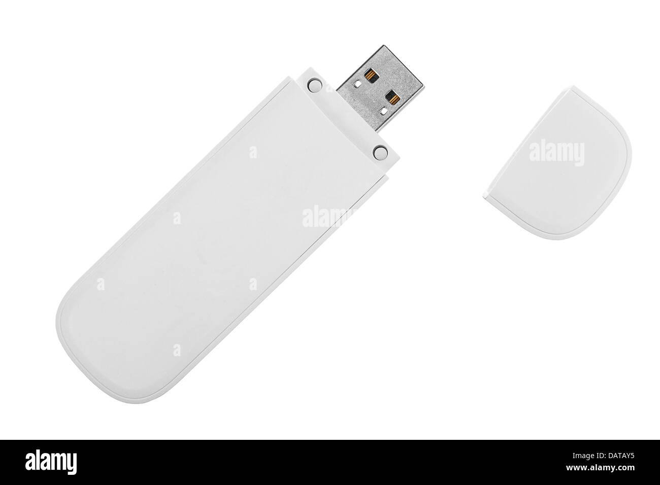 Lecteur flash USB blanc isolé sur fond blanc Banque D'Images