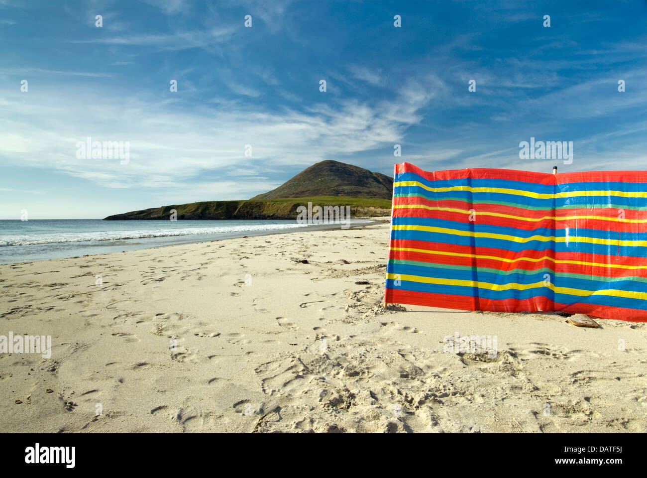 Coupe-vent utilisé à Northton beach, orteil tête dans l'arrière-plan, Isle of Harris, Hébrides extérieures, en Écosse Banque D'Images