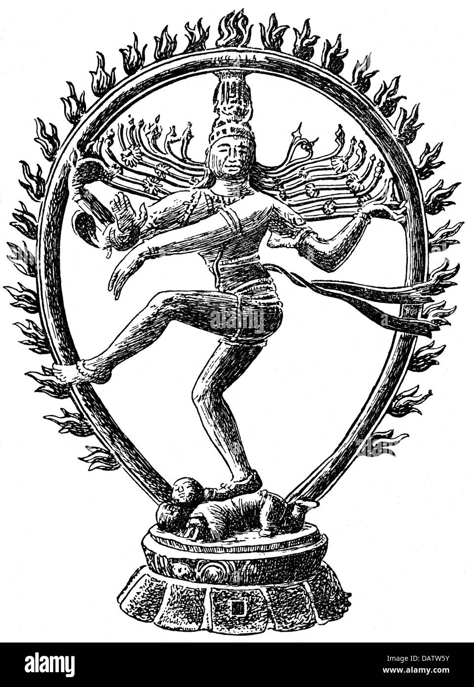 Shiva, divinité indienne, pleine longueur, danse, dessin basé sur la sculpture, Banque D'Images