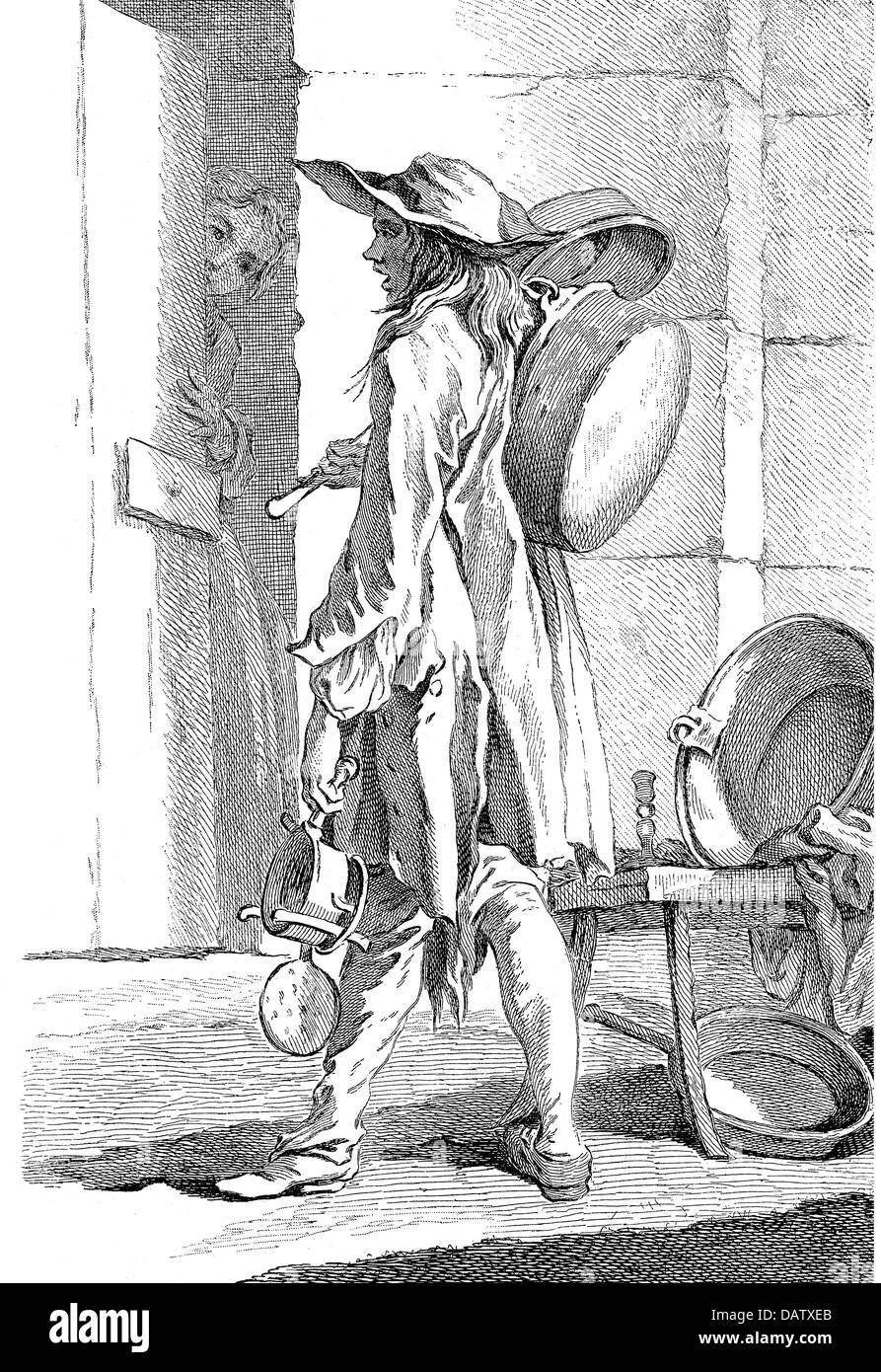 Commerce, pédalier, véh de rue avec cuves en cuivre, d'après François Boucher (1703 - 1770), gravure, par Simon François Ravenet, (1706 - 1774), Paris, vers 1740, droits additionnels-Clearences-non disponible Banque D'Images