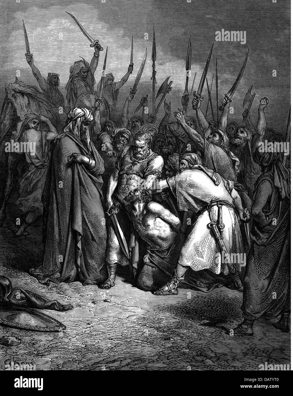 La religion, scènes bibliques, 'Samuel tue Agag', gravure sur bois de la Bible par Gustave Doré, 1866, l'artiste n'a pas d'auteur pour être effacé Banque D'Images