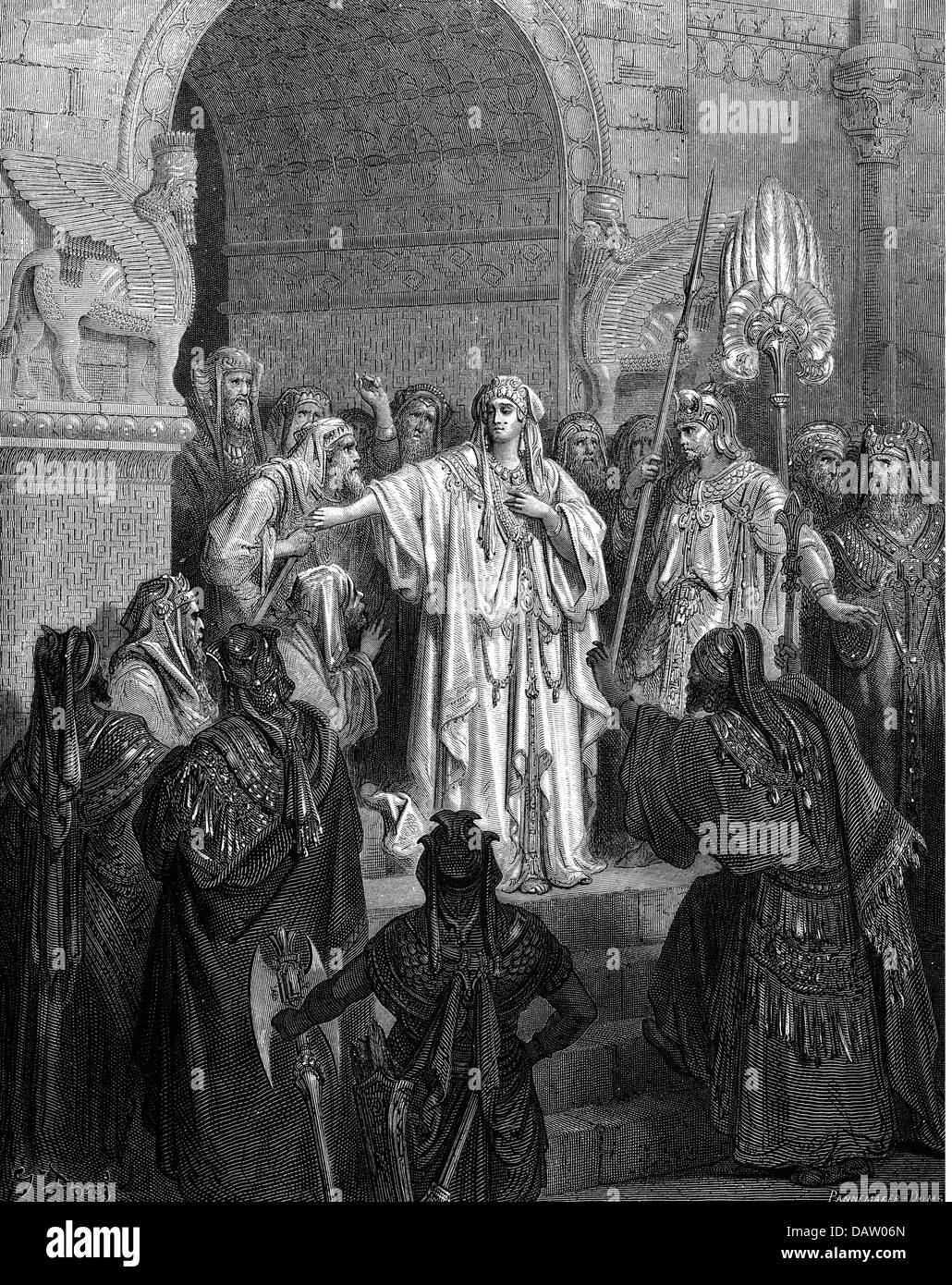 La Religion Scenes Bibliques La Reine Vashti Refuse Le Roi S Citation Gravure Sur Bois De La Bible Par Gustave Dore 1866 L Artiste N A Pas D Auteur Pour Etre Efface Photo Stock Alamy