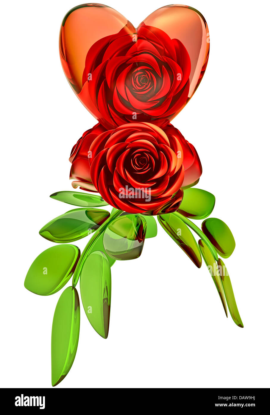 Roses rouges et de verre coeur pour la Saint-Valentin Banque D'Images