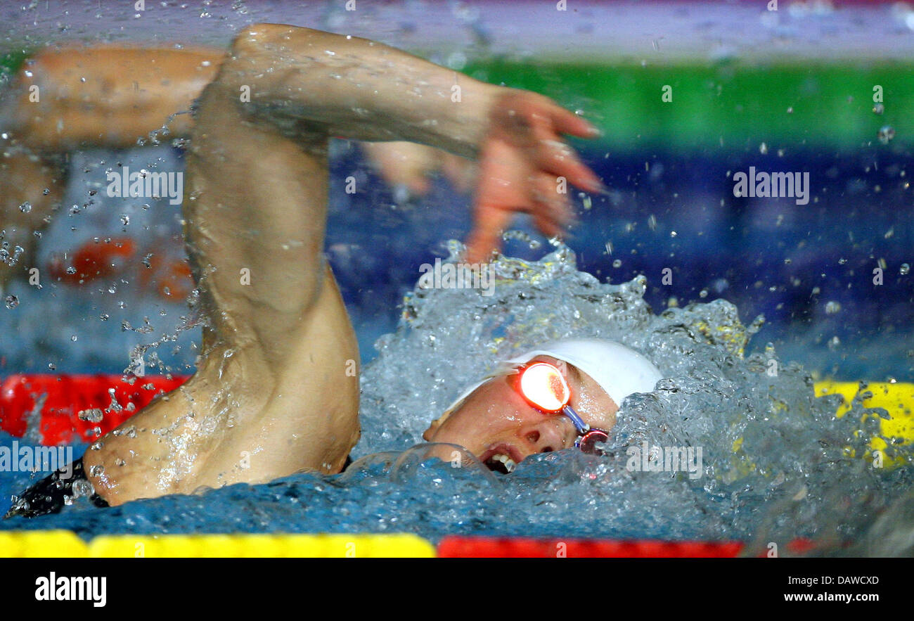 La nageuse allemande Britta Steffen photographié au cours de la Women's 100m nage libre de la Secion 12e Championnats du Monde FINA à Melbourne, Australie, le jeudi, 29 mars 2007. Photo : Gero Breloer Banque D'Images