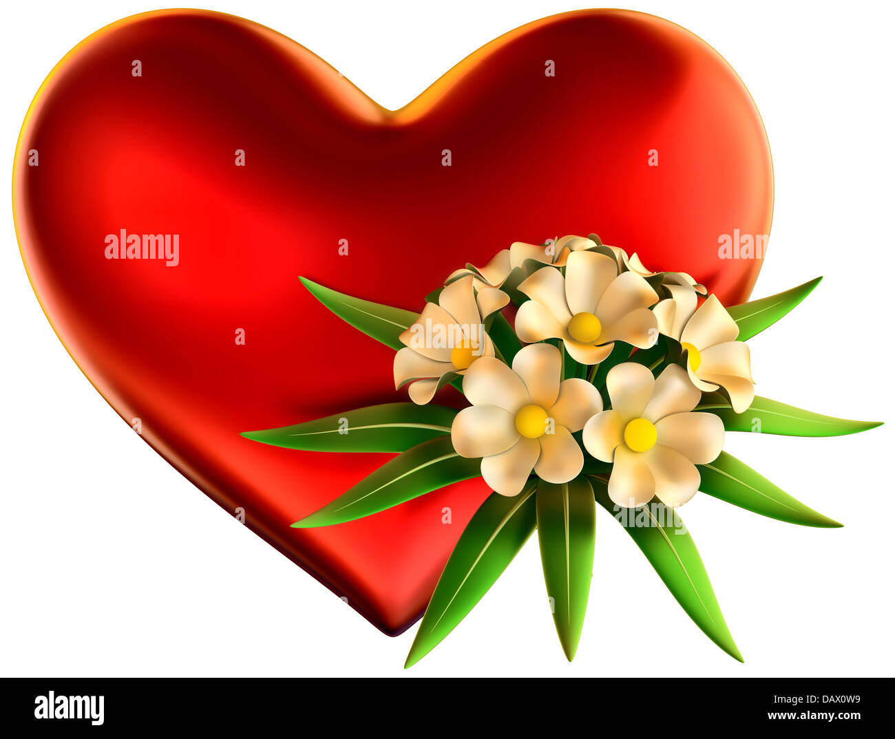 Bouquet de fleurs blanches avec un grand coeur rouge Photo Stock - Alamy