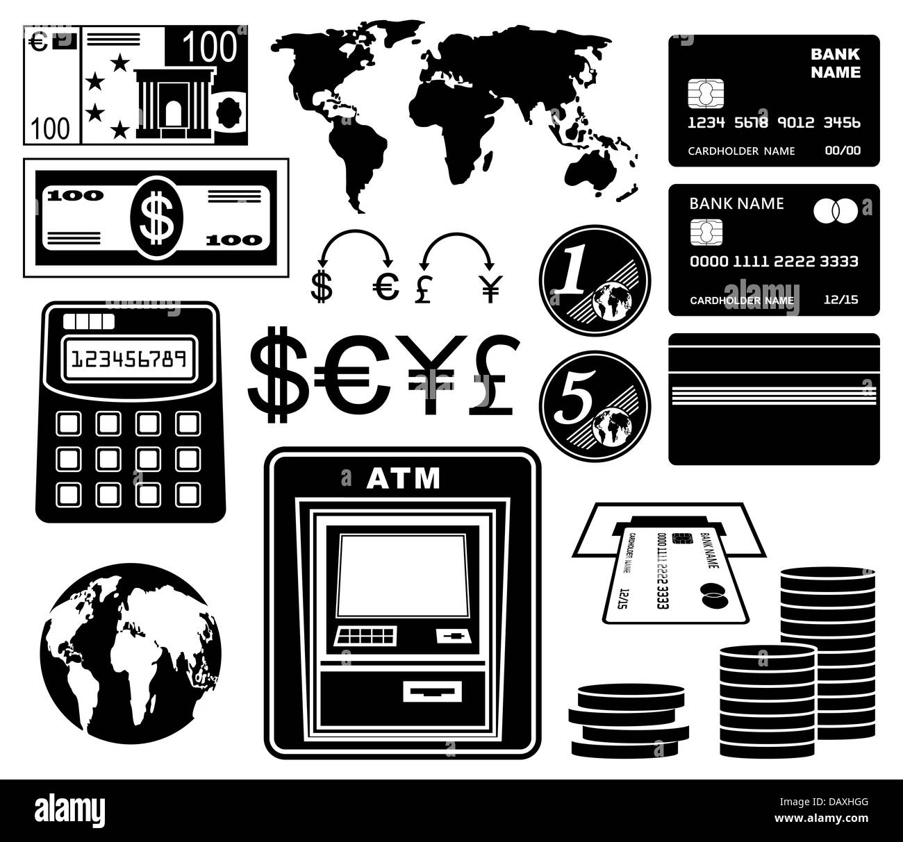 Services financiers, bancaires ensemble d'icônes. Banque D'Images
