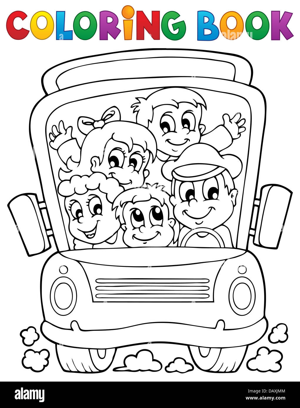 Livre de coloriage bus scolaire Thème 1 - photo illustration. Banque D'Images