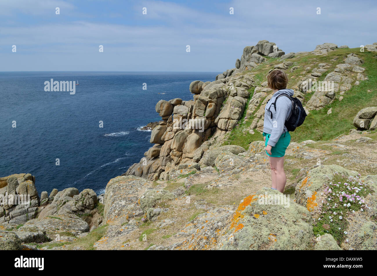 Chemin Côtier du sud-ouest près de Lands End, Cornwall, England, UK Banque D'Images