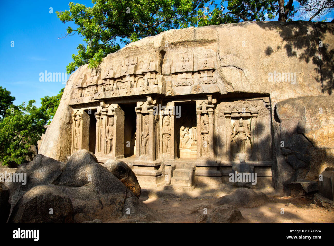 Ancien Temple de Mahabalipuram, district de Kanchipuram, au Tamil Nadu, Inde Banque D'Images