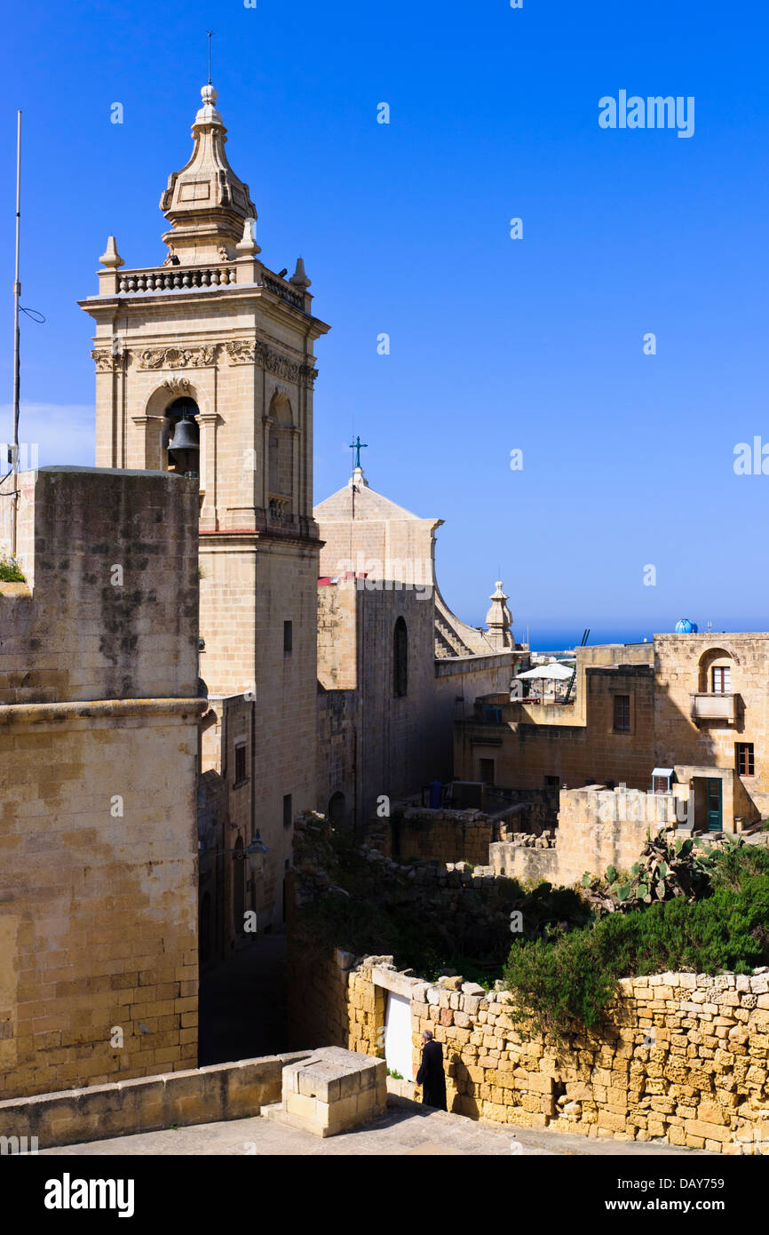 La Cathédrale de l'Assomption dans l'ancienne citadelle de Victoria (Rabat), Gozo, Malte. Banque D'Images