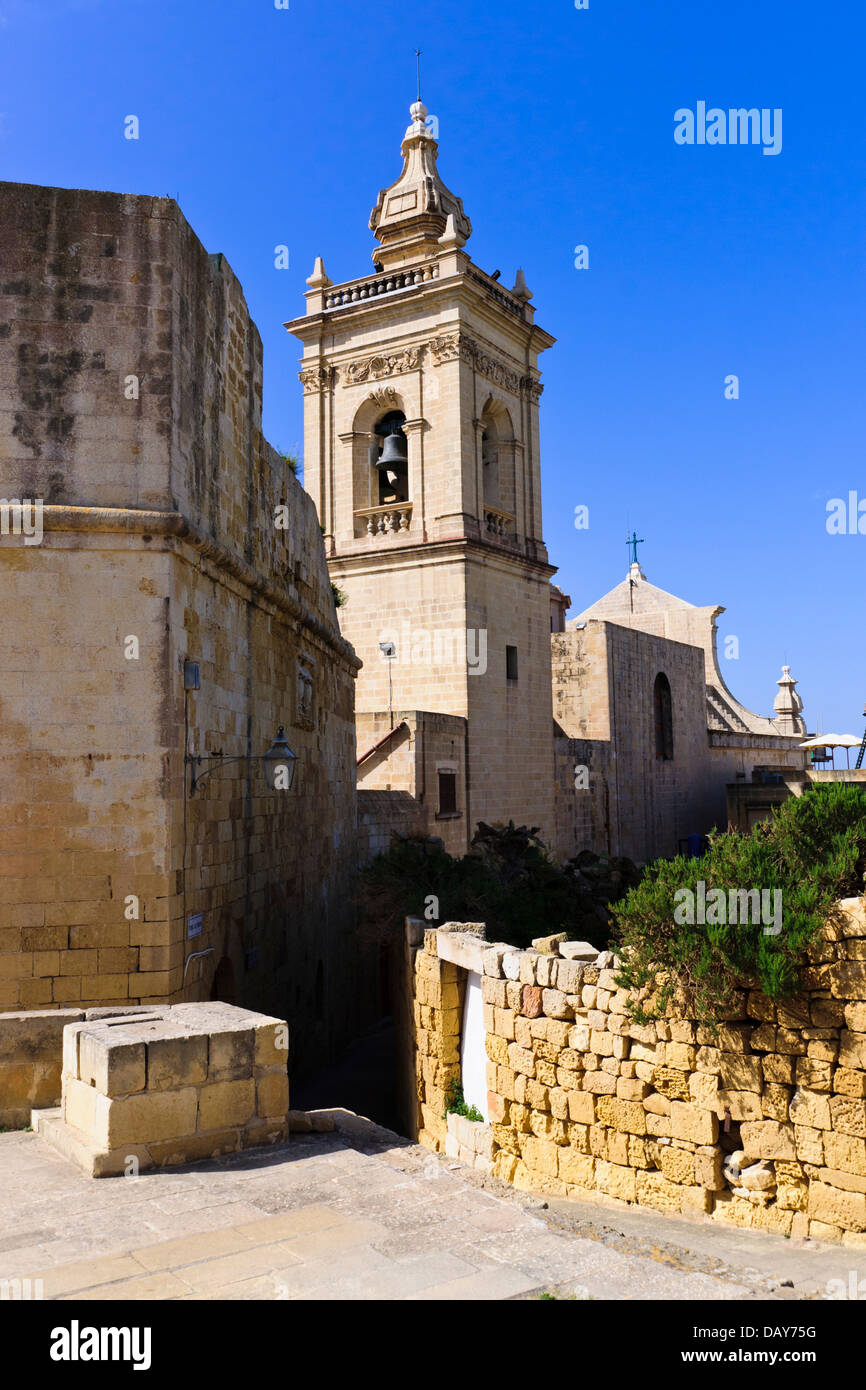 La Cathédrale de l'Assomption dans l'ancienne citadelle de Victoria (Rabat), Gozo, Malte. Banque D'Images