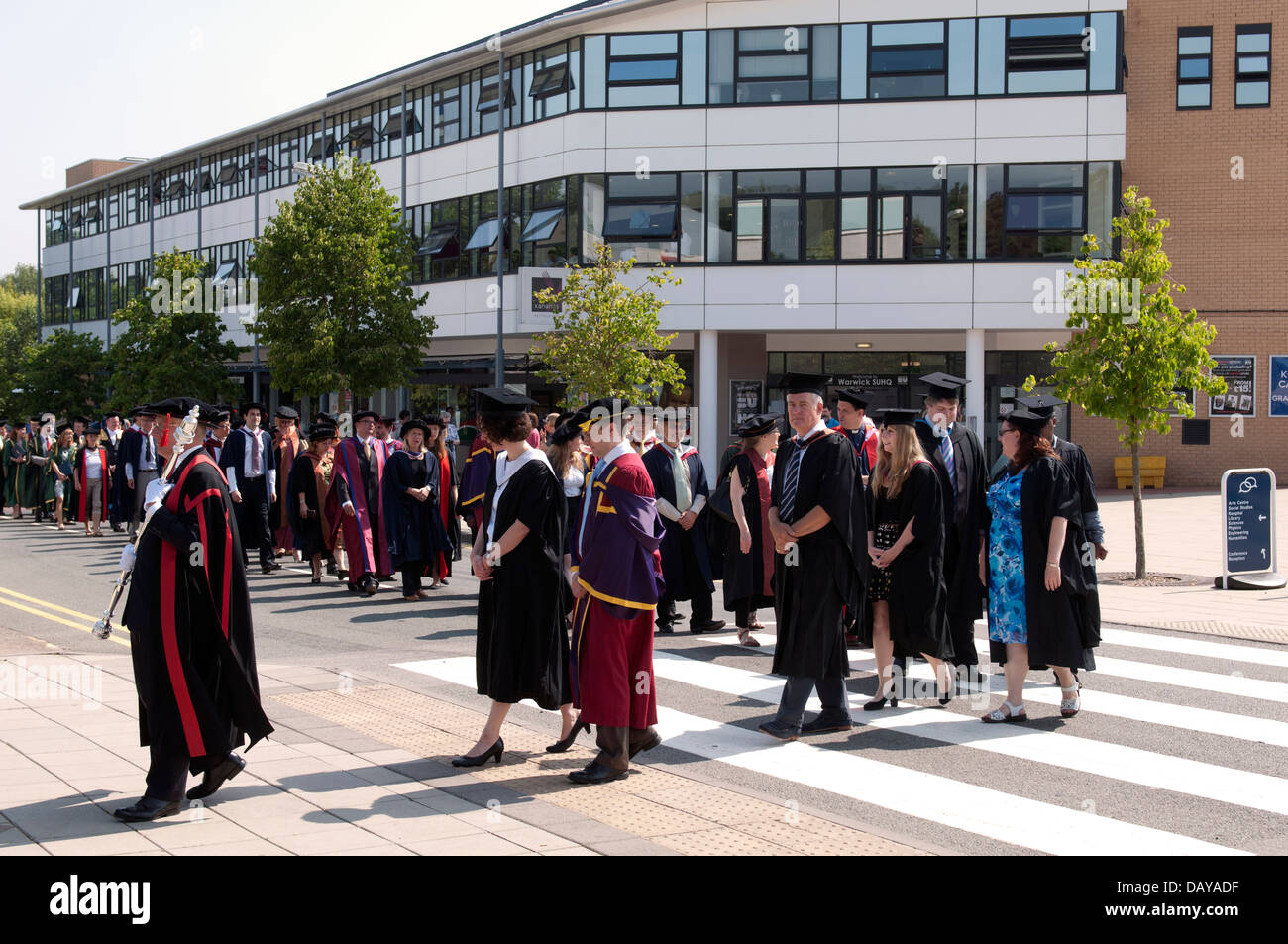 Procession le jour de la remise des diplômes universitaires, Université de Warwick, Royaume-Uni Banque D'Images
