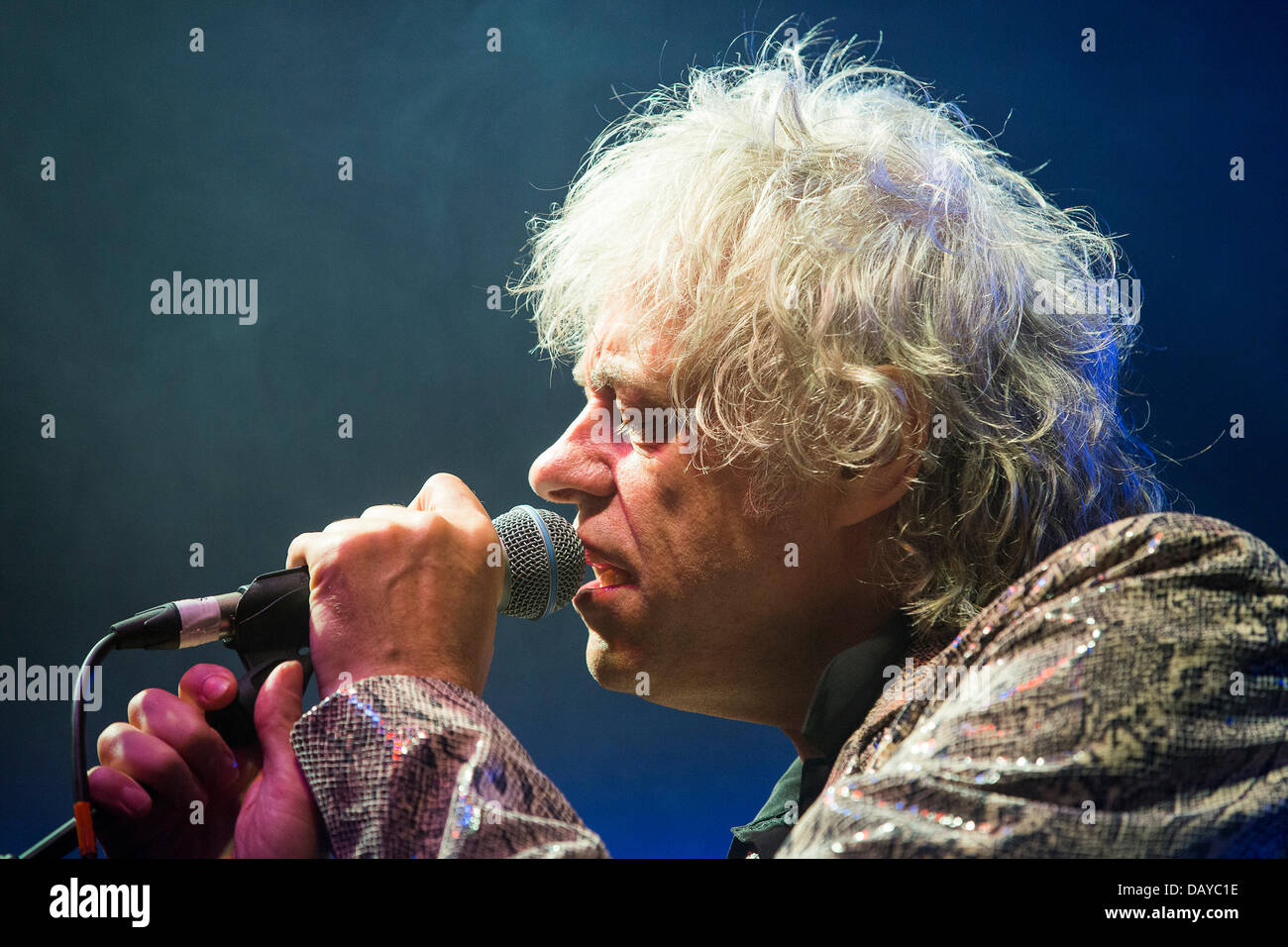 Oakhampton, Royaume-Uni. 20 juillet, 2013. Bob Geldof, vêtu d'un costume de crocodile faux, effectue avec the Boomtown Rats à Chagstock, un petit festival de musique près de Okehampton, Devon. Le sold out cas vu festivaliers profitant du temps chaud et ensoleillé que le panier a UK a récemment. Le Met Office a dévalorisé le niveau d'alerte de canicule, mais les températures devraient augmenter de nouveau au cours de la semaine prochaine. 20 Juillet 2013 Crédit : Adam Gasson/Alamy Live News Banque D'Images