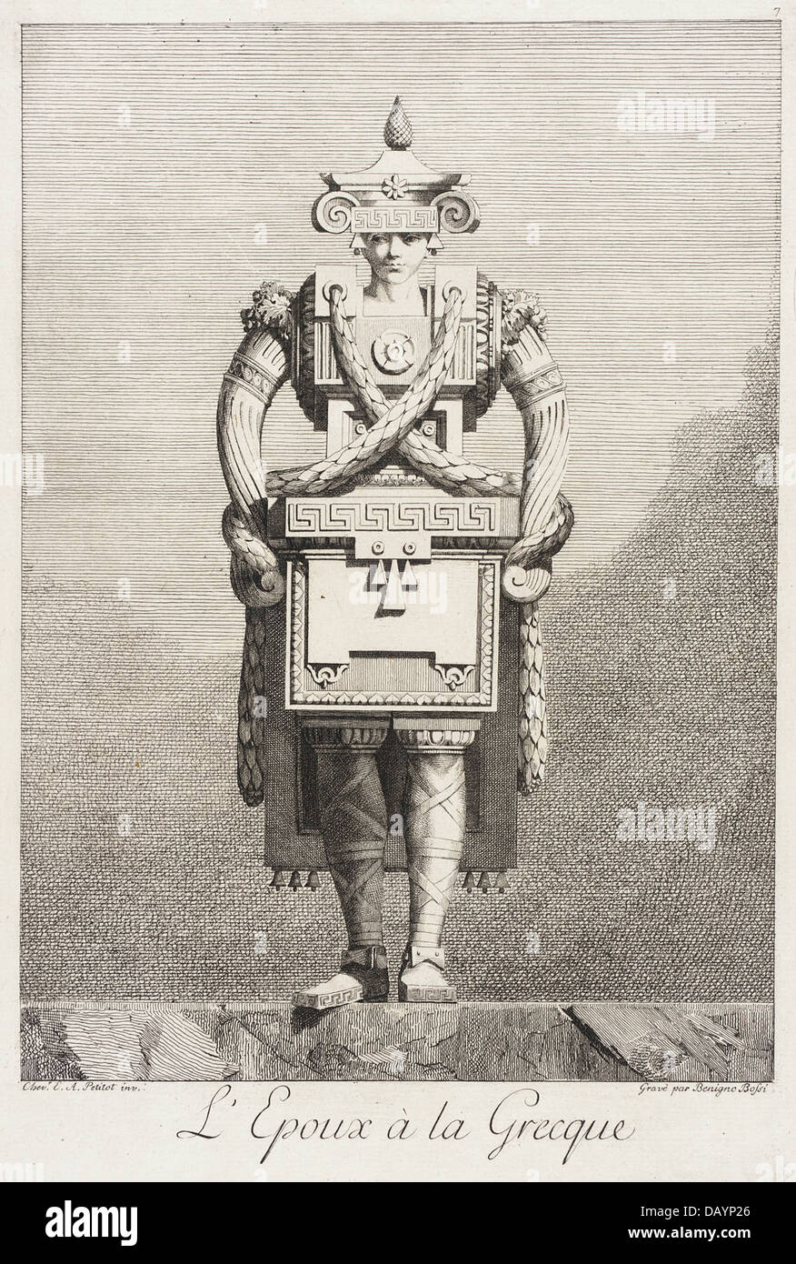 Cette peinture française représente un homme vêtu d'une tenue d'inspiration grecque. L'œuvre reflète la fascination du XVIIIe siècle pour l'antiquité classique et le mélange d'éléments historiques et à la mode dans la culture française. Banque D'Images