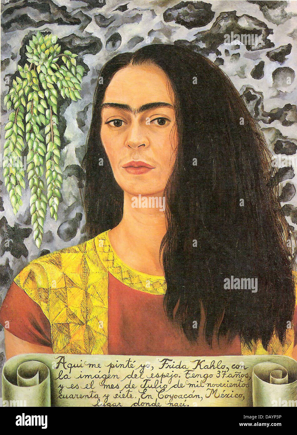 Frida Kahlo Autoportrait avec l'inscription 1944 Banque D'Images