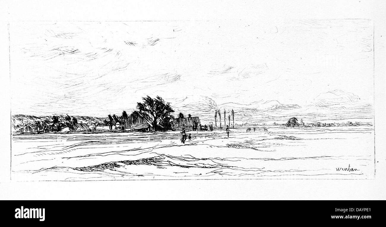 Cette peinture paysagère, qui fait partie de la collection d'art européenne du LACMA, offre un aperçu des styles artistiques traditionnels du XIXe siècle. Il met en valeur des paysages naturels à travers le médium de l'huile sur toile. Banque D'Images