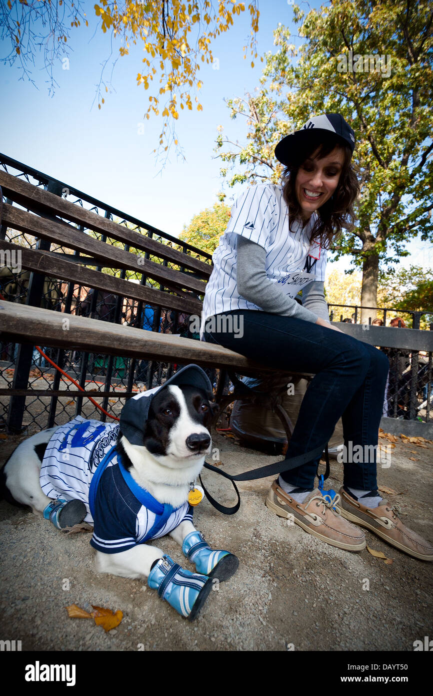 Une jeune femme et un chien joueur de baseball de contrepartie porter un  costume d'Halloween Photo Stock - Alamy