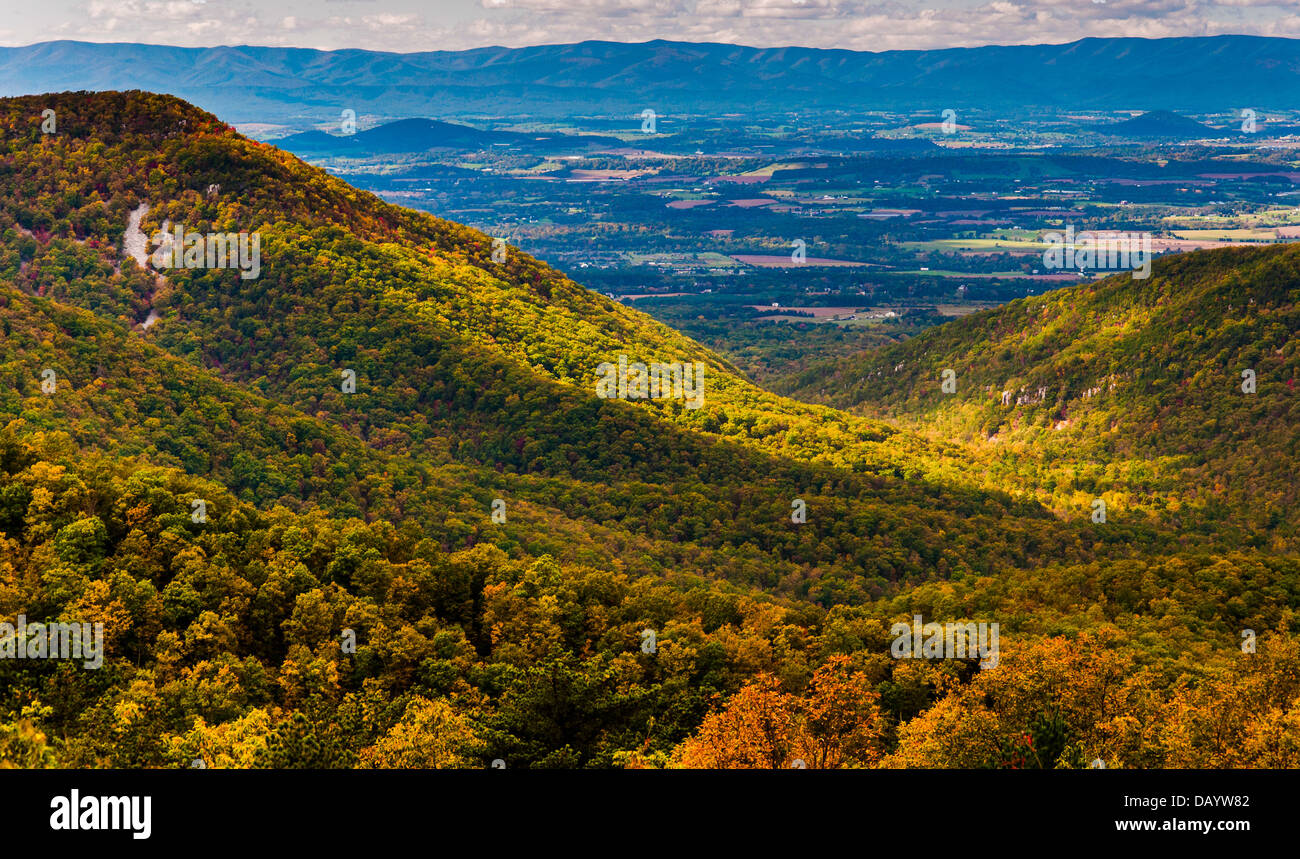 Au début de l'automne vue sur la vallée de Shenandoah, vu de Skyline Drive dans le Parc National Shenandoah, en Virginie. Banque D'Images