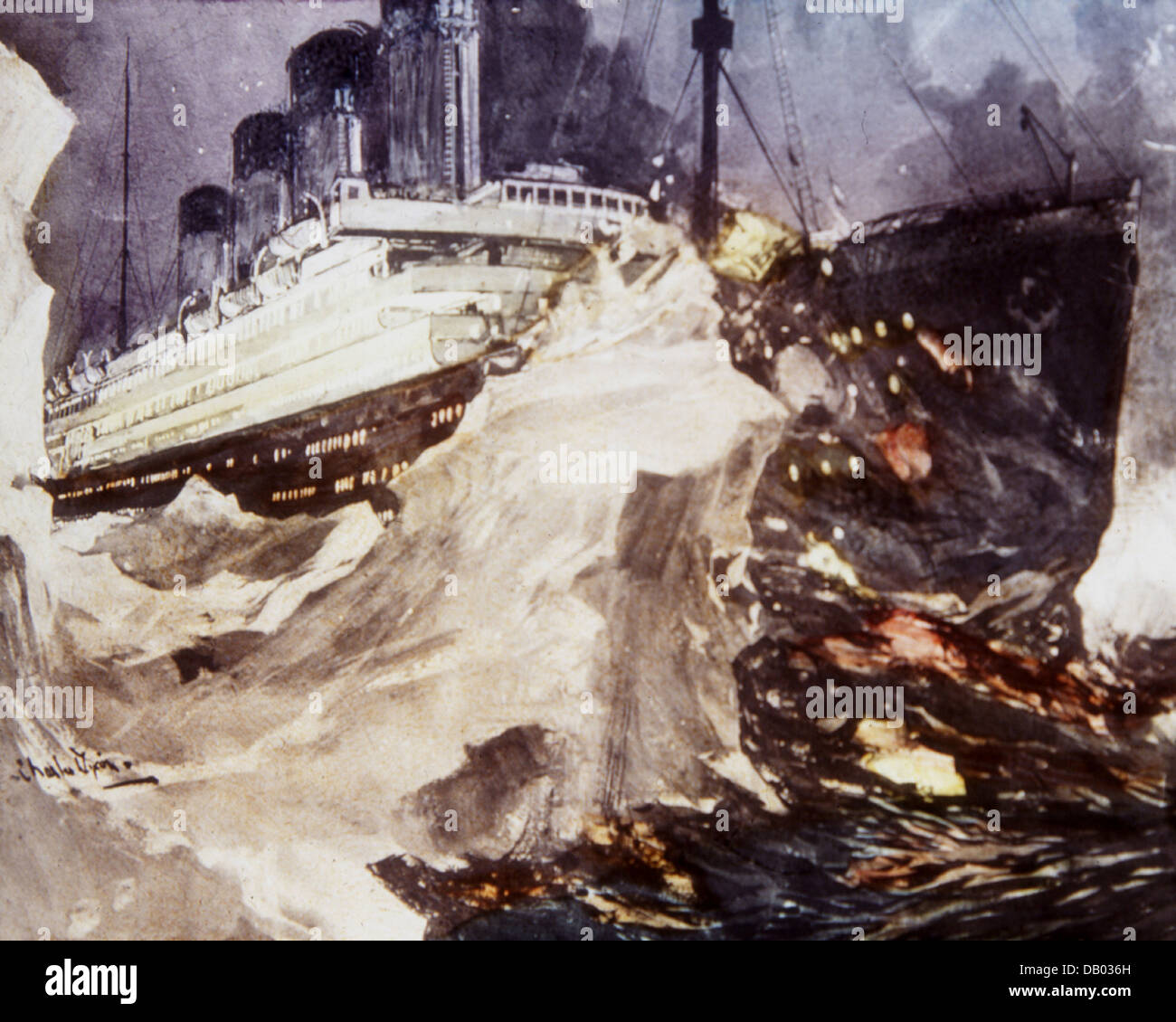 La perte du Titanic Magic Lantern slide 1912 Banque D'Images