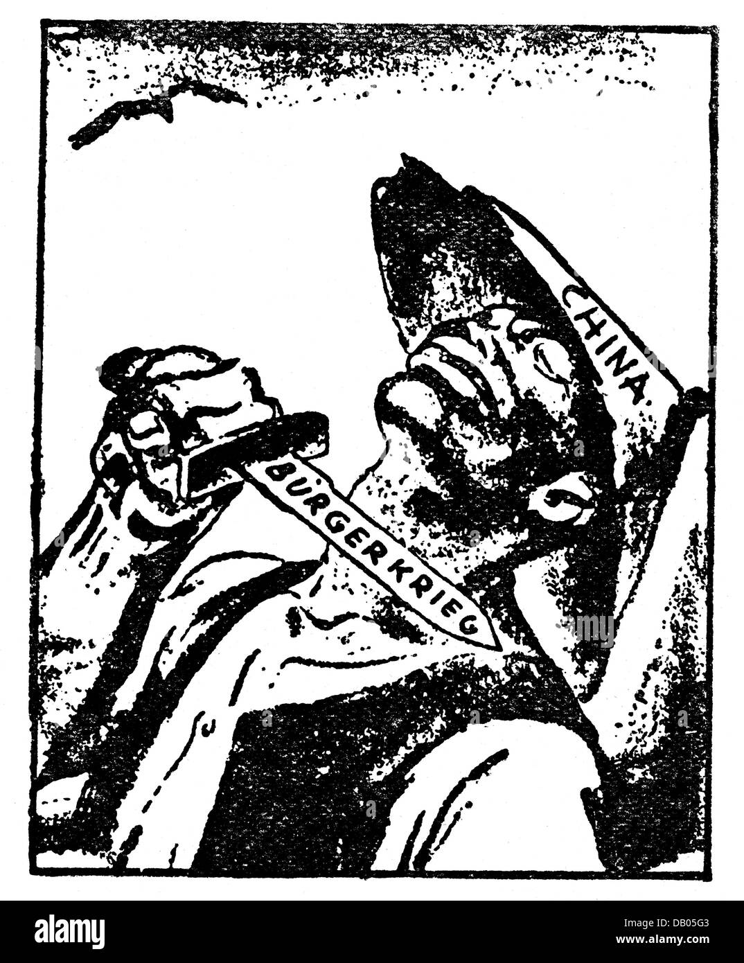 Géographie / voyage, Chine, politique, Guerre civile chinoise, 1927 - 1950, dessin, 'suicide', imprimé après une illustration du Chicago Times, Additional-Rights-Clearences-not available Banque D'Images