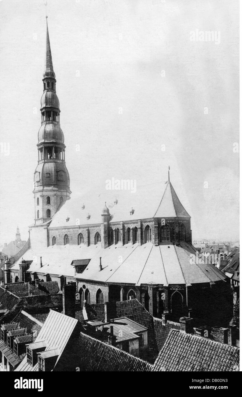 Géographie / Voyage, Lettonie, Riga, églises, église Saint Pierre, carte postale, vers 1910, droits additionnels-Clearences-non disponible Banque D'Images