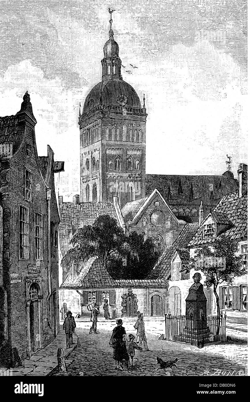 Géographie / Voyage, Lettonie, Riga, carrés, place Herder, vue, gravure en bois, 1887, droits additionnels-Clearences-non disponible Banque D'Images