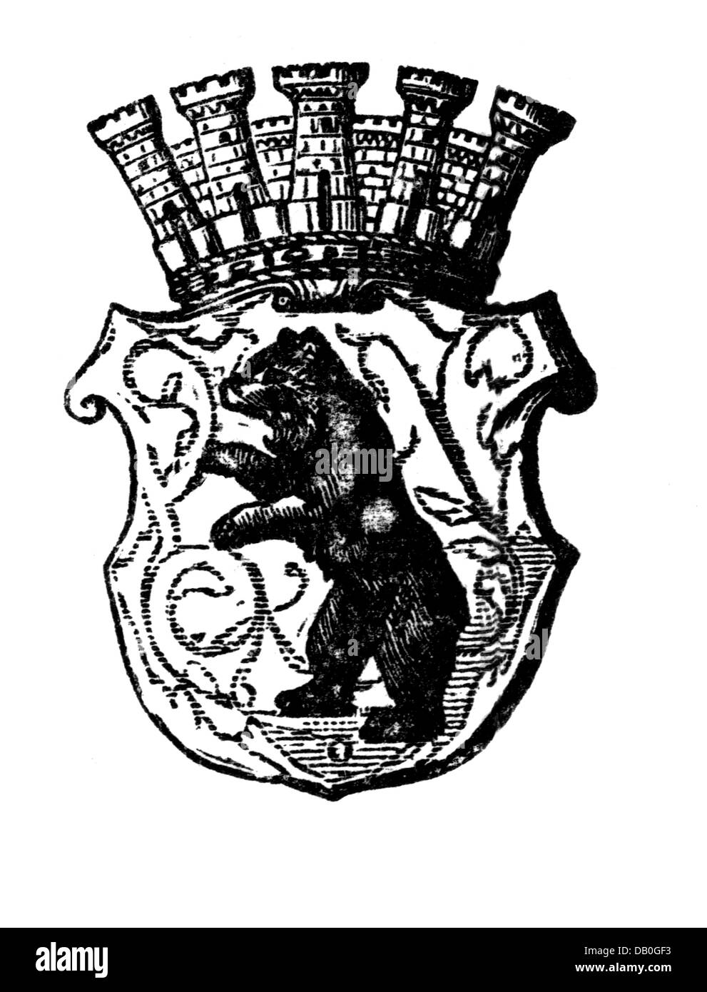 heraldry, armoiries, Allemagne, armes de ville, Berlin, gravure en bois, fin du XIXe siècle, aigle, ours, Royaume de Prusse, Empire allemand, époque impériale, Europe centrale, historique, historique, droits additionnels-Clearences-non disponible Banque D'Images
