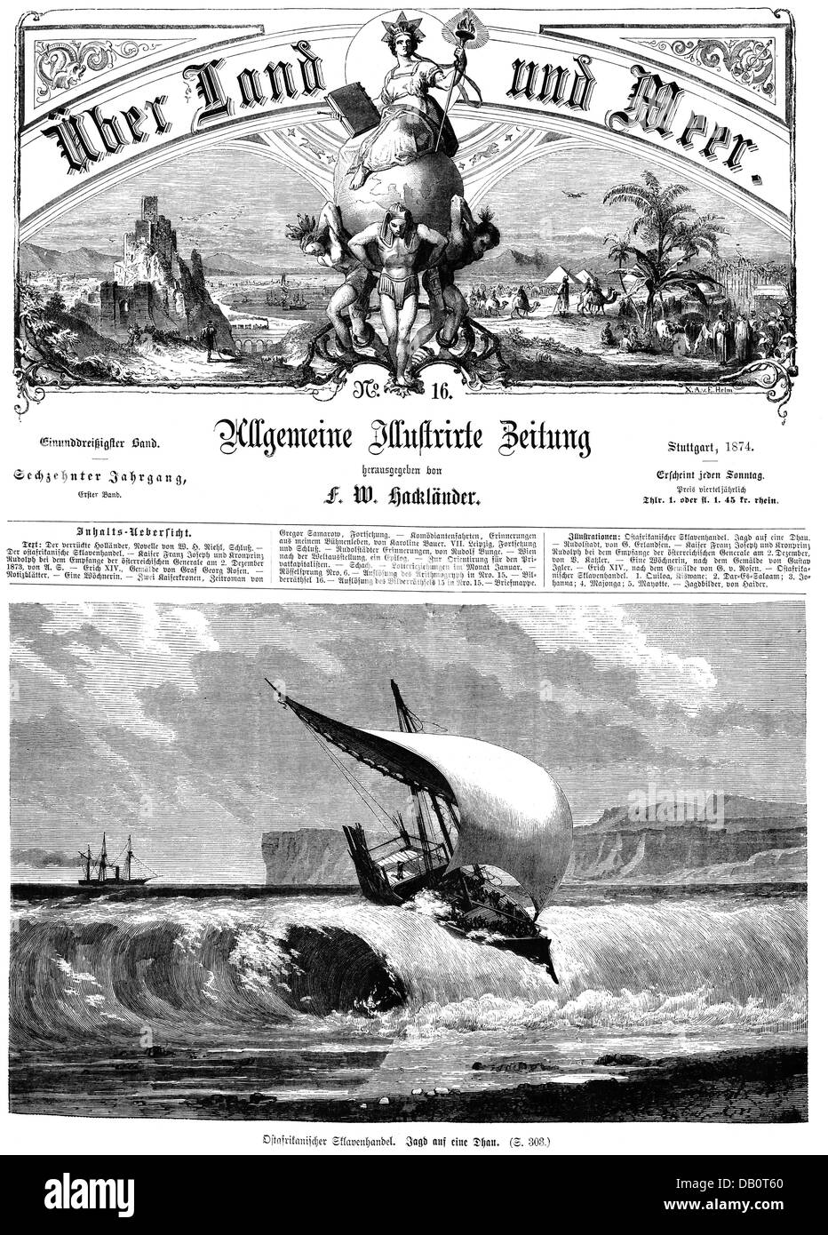 Esclavage, combat, chasse à une bouée arabe sur la côte est-africaine, gravure en bois, 'Ueber Land und Meer', Stuttgart, 1874, droits supplémentaires-Clearences-non disponible Banque D'Images