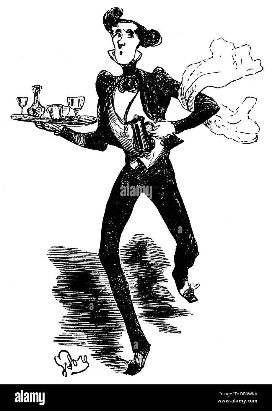 Gastronomie, employés / service, serveur à l'hôtel à Baden-Baden, par Gustave Dore (1832 - 1883), gravure sur bois, vers 1850, l'artiste n'a pas d'auteur pour être effacé Banque D'Images
