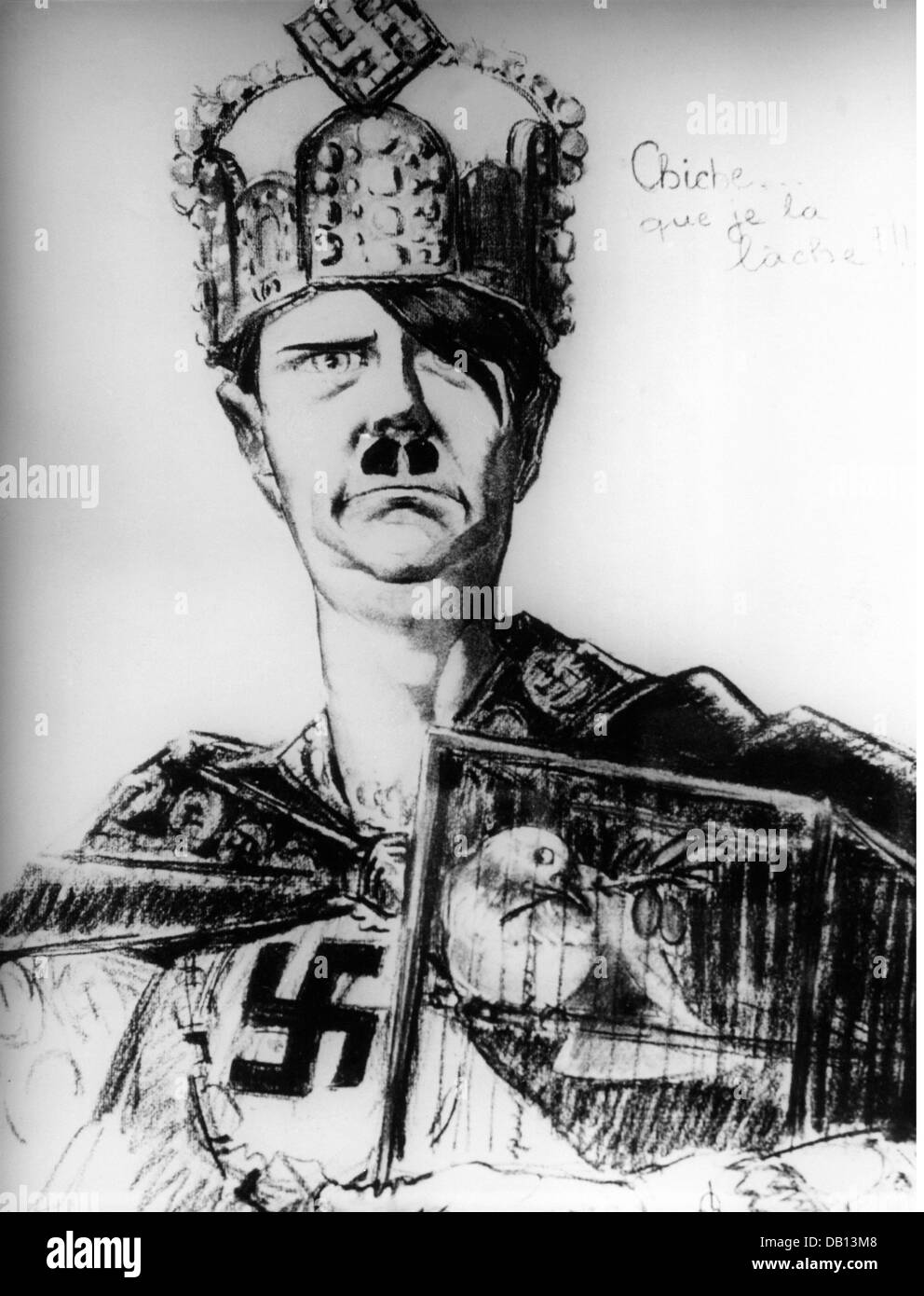 Hitler, Adolf, 20.4.1889 - 30. 4.1945, politicien allemand (NSDAP), chancelier du Reich 30.1.1933 - 30.4.1945, caricature, France, 1933, Banque D'Images