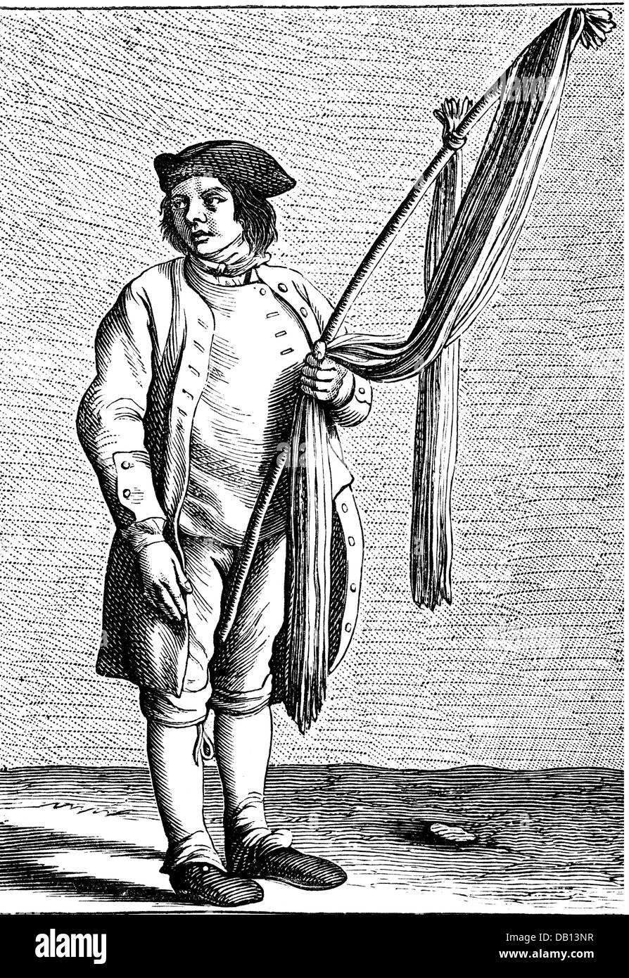 Les gens, de la profession, de l'homme vente de lacets, pleine longueur, gravure sur cuivre, par Edme Bouchardon (1698 - 1762), de la série "Les Cris de Paris", 1737 - 1742, de : Paul Lacroix, l'aspect "de Paris au XVIIIE siècle", Paris, 1875, l'artiste n'a pas d'auteur pour être effacé Banque D'Images