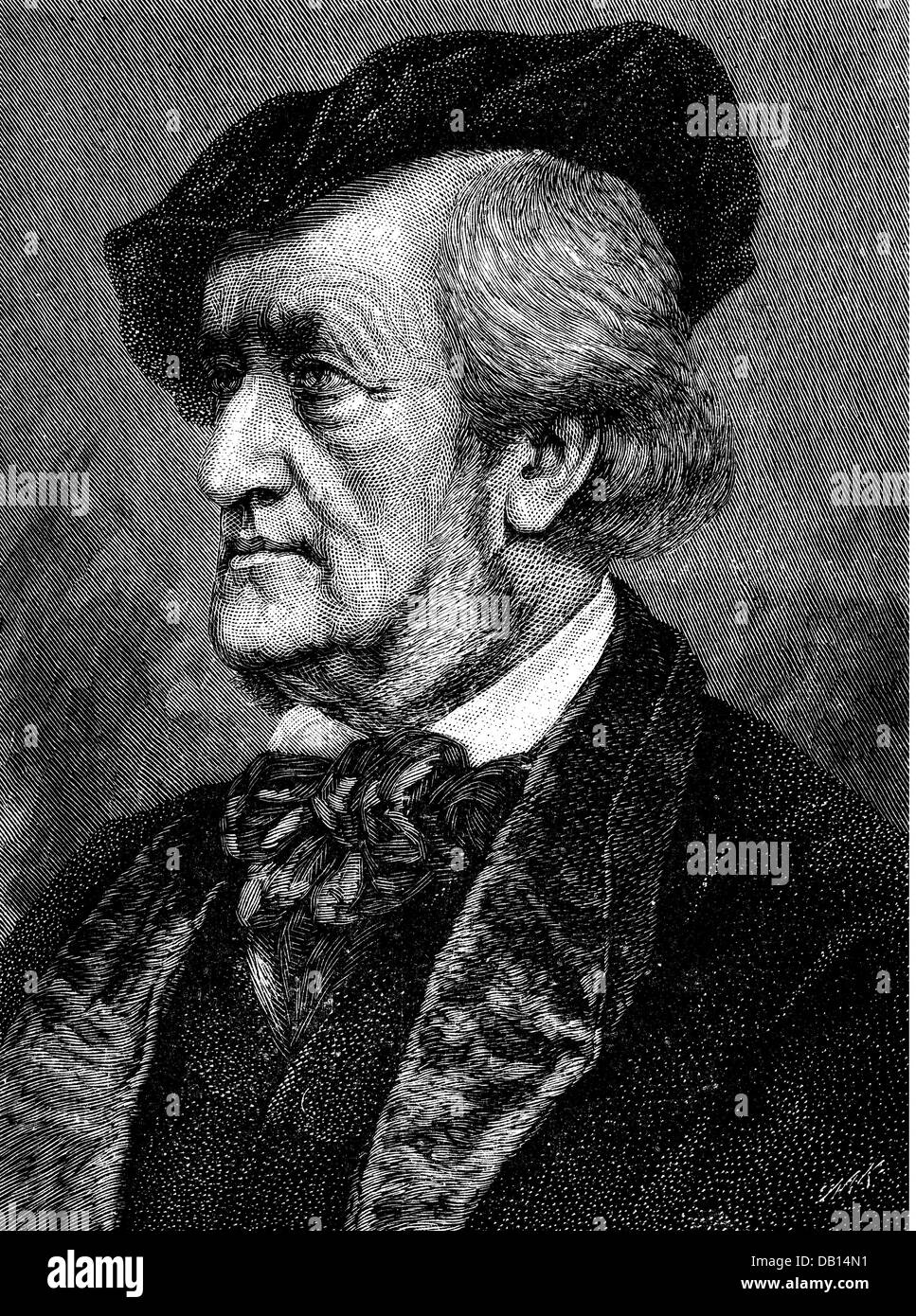 Wagner, Richard, 22.5.1813 - 13.2.1883, compositeur allemand, portrait, gravure sur bois, par Moritz Klinkicht (1849 - 1932), 19ème siècle, Banque D'Images