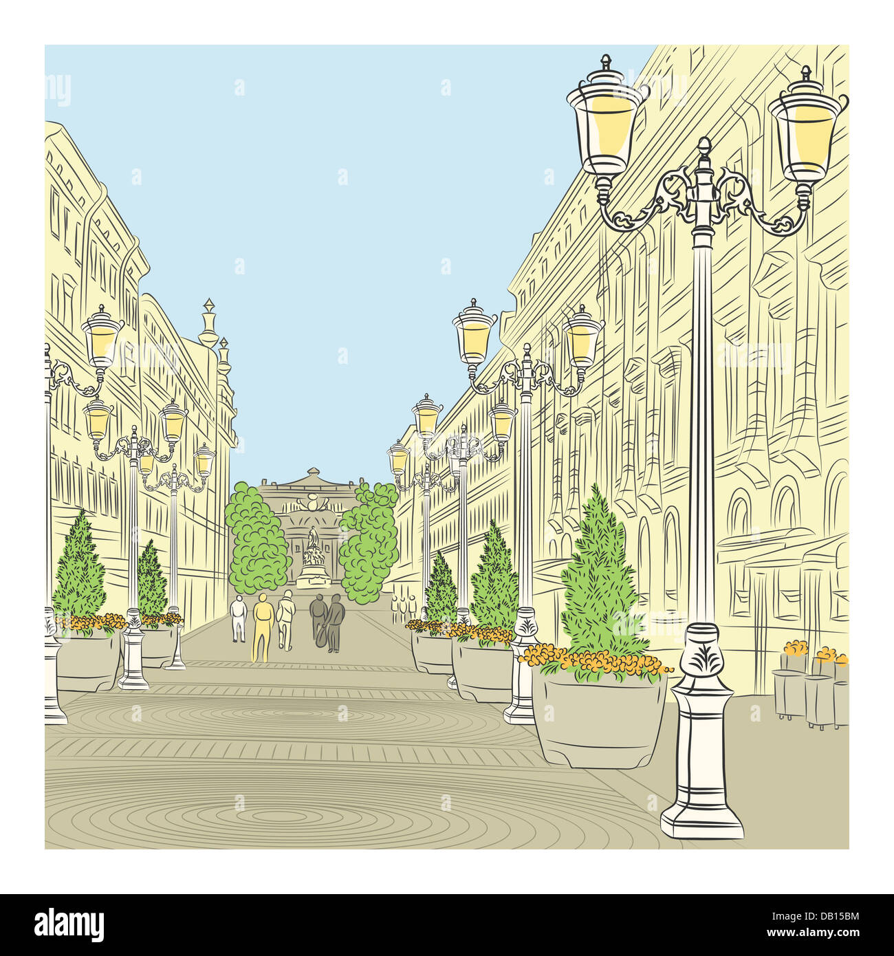 Paysage urbain, la grande avenue avec de beaux bâtiments et vintage des lanternes à Saint-Pétersbourg, Russie Banque D'Images