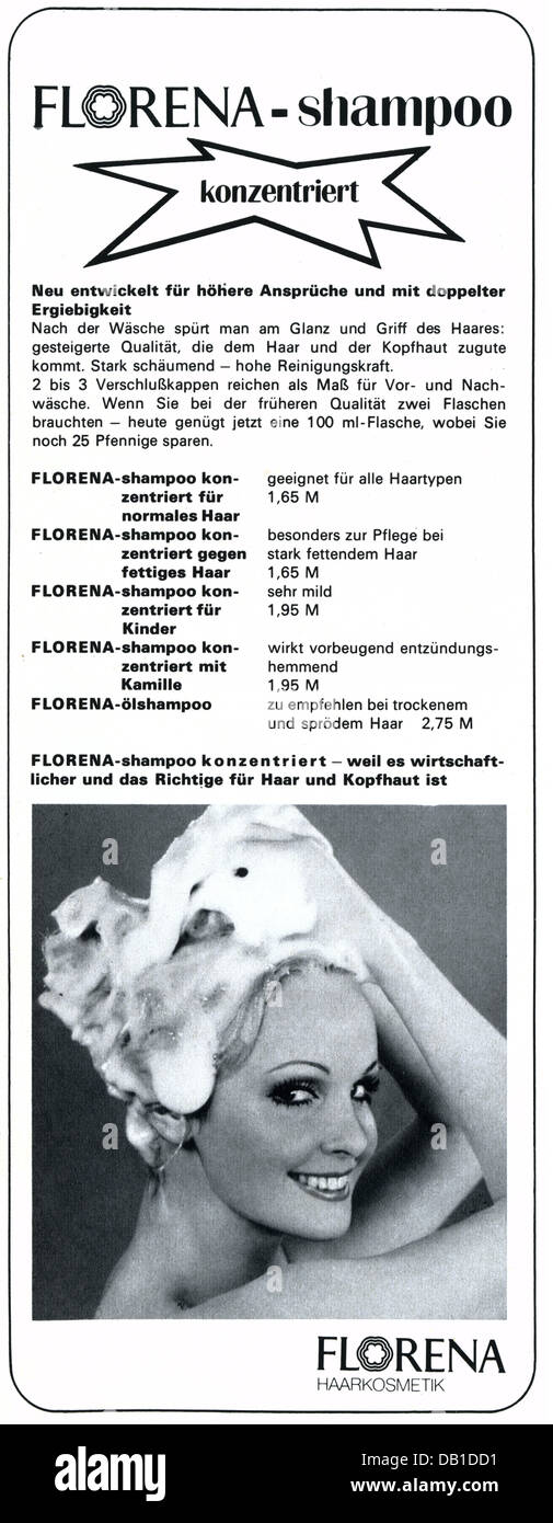 Publicité, cosmétiques, Florena-Shampooing, producteur: Florena Haarkosmetik, publicité, 1977, droits additionnels-Clearences-non disponible Banque D'Images