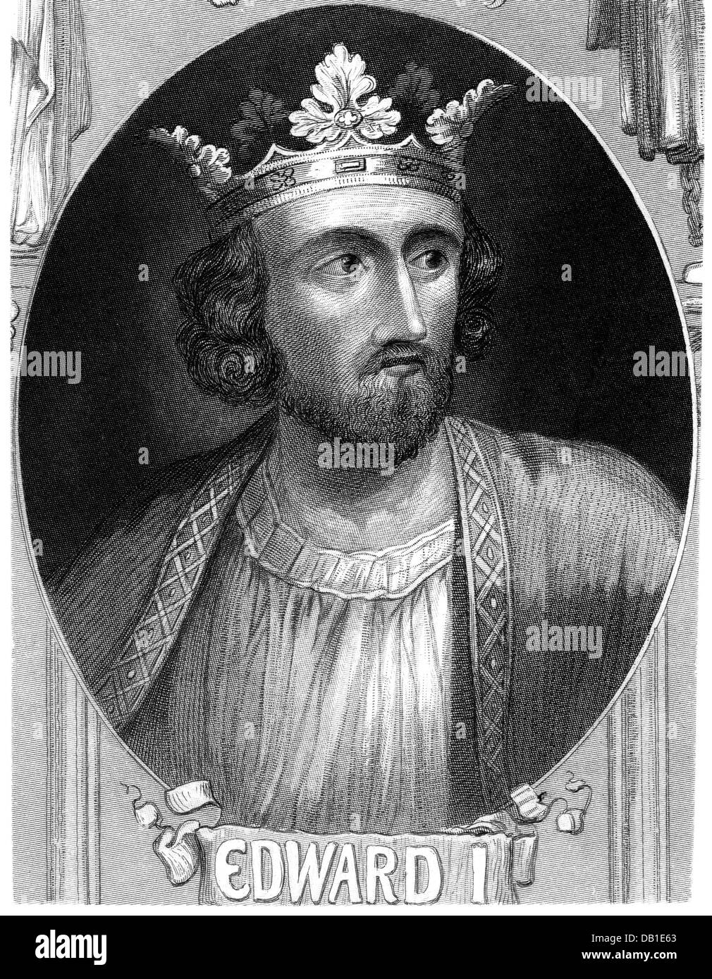 Edward Longshanks 'je', 17.6.1239 - 7.7.1307, roi d'Angleterre 20.11.1272 - 7.7.1307, portrait, gravure sur acier, 19e siècle, l'artiste n'a pas d'auteur pour être effacé Banque D'Images
