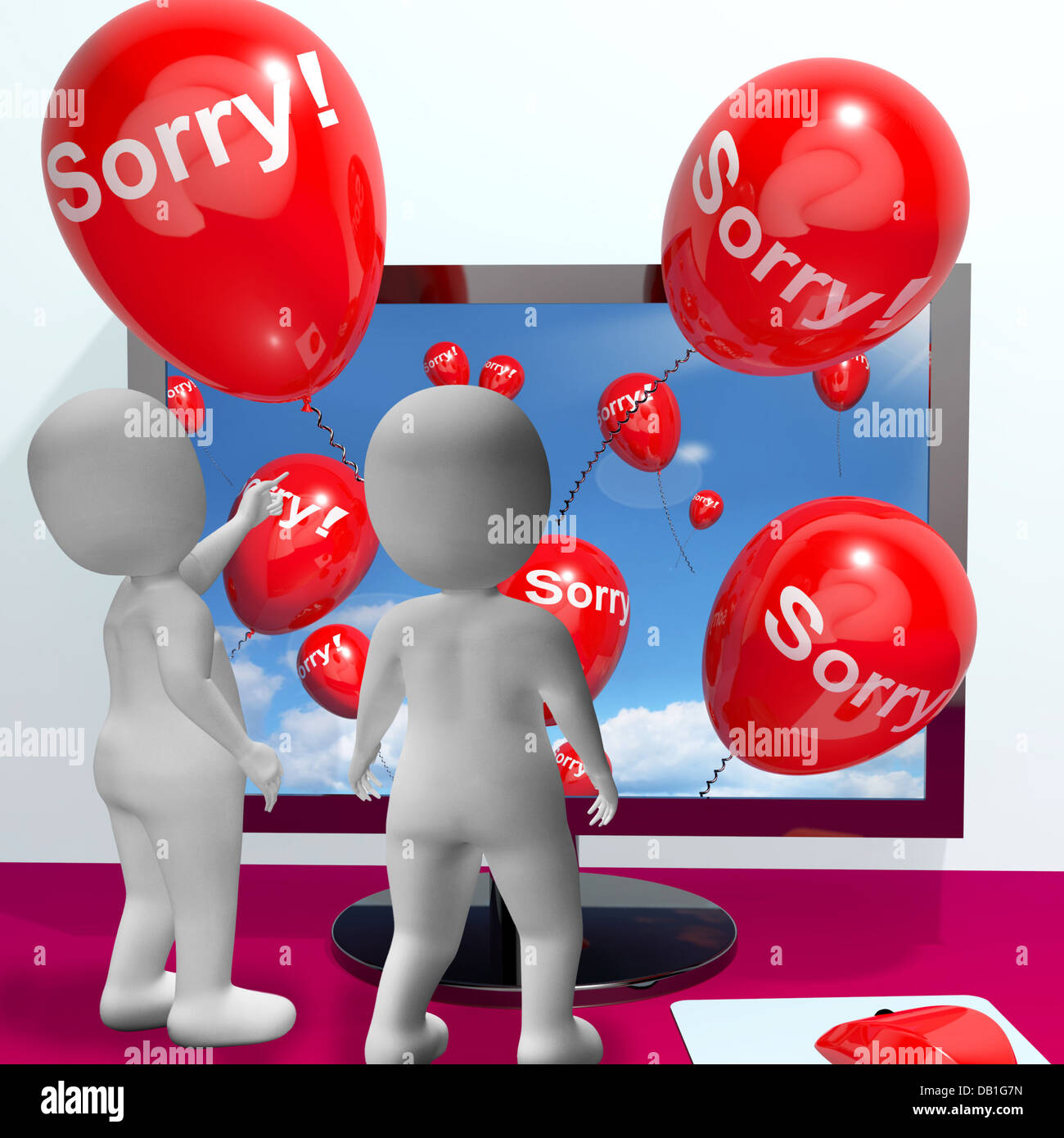 Désolé de ballons en ligne montrant l'ordinateur d'excuse ou de remords Banque D'Images