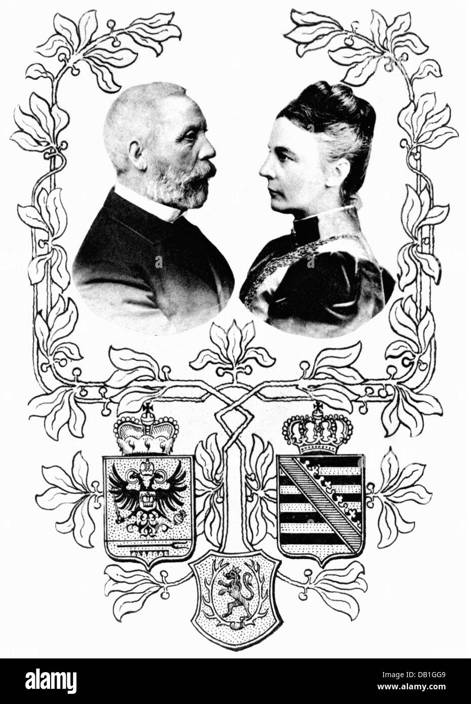 Charles Gonthier, 7.8.1830 - 23.3.1909, Prince de Schwarzburg-Sondershausen 17.7.1880 - 28.3.1909, avec épouse la princesse Marie Gasparine, carte postale, rédactrice Reuther, vers 1908, Banque D'Images