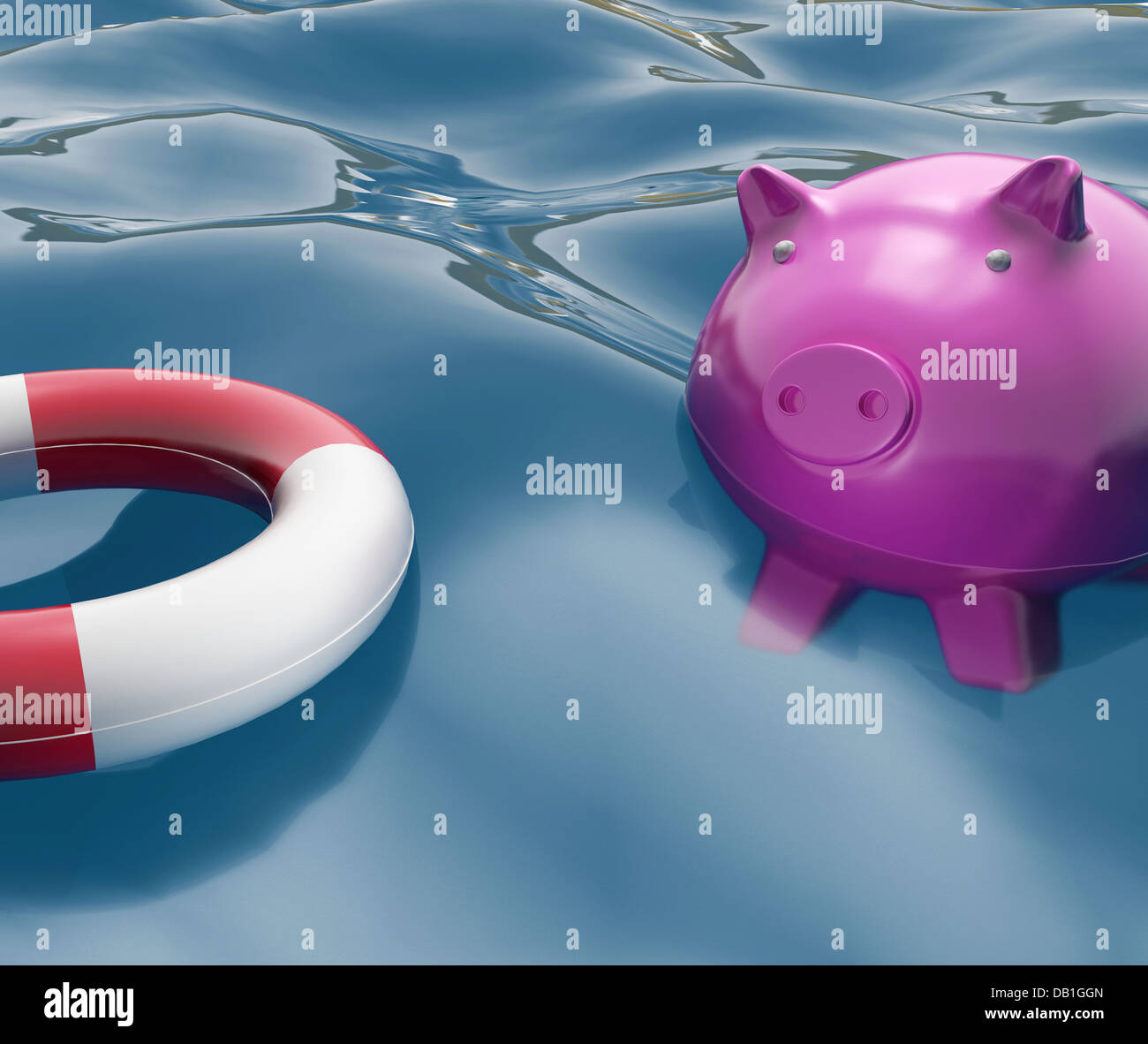 Piggy avec bouée indique Investir dans Gareautrain Banque D'Images