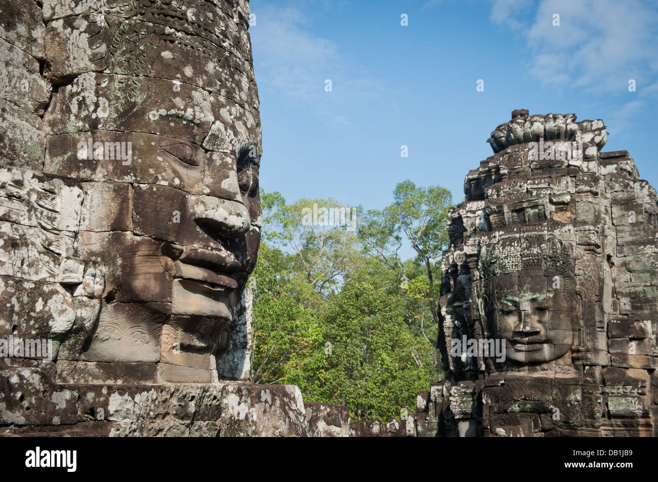 Visages de temple Bayon, Angkor, Cambodge Banque D'Images