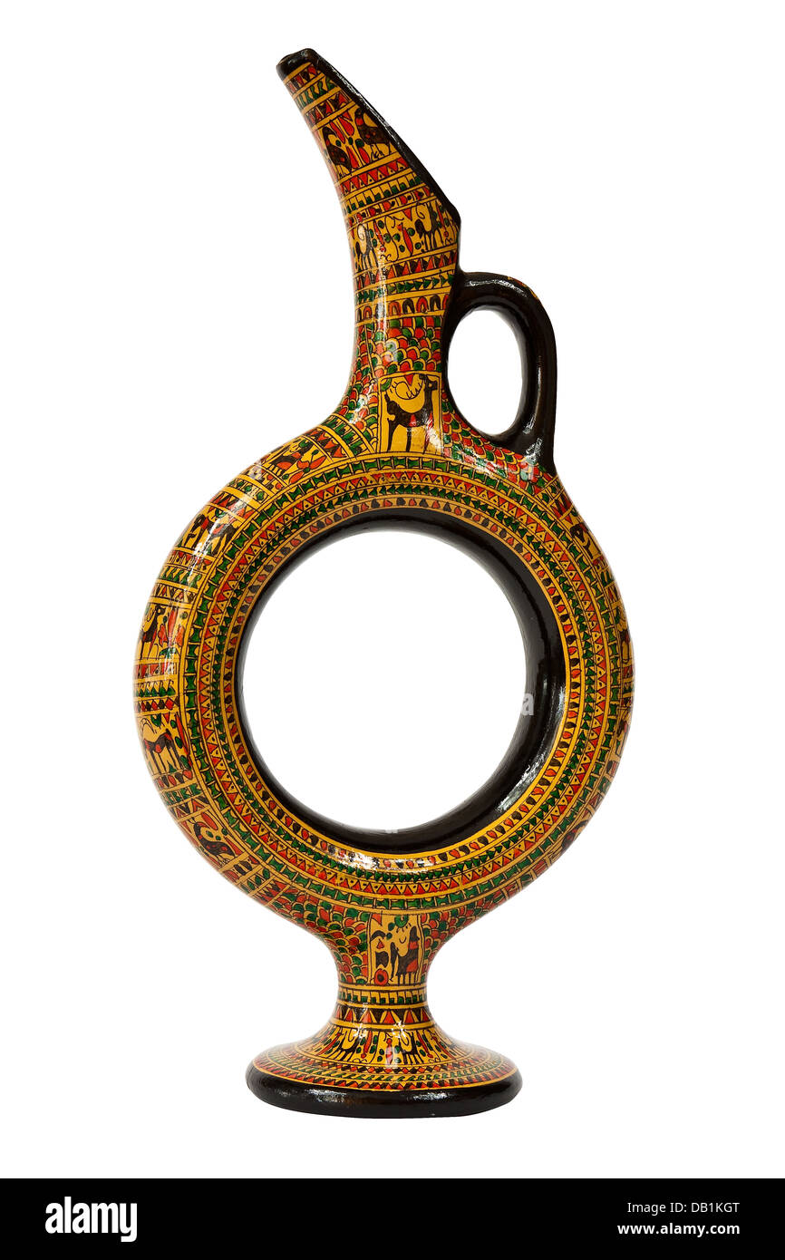 Oriental traditionnel peint main pot de vin sur fond blanc Banque D'Images