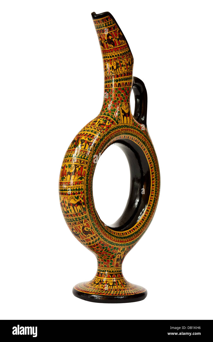 Oriental traditionnel peint main pot de vin sur fond blanc Banque D'Images