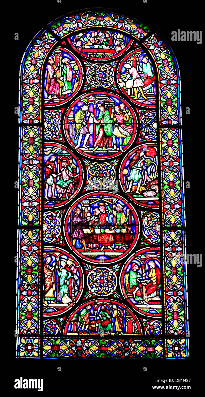 Cathédrale d'Ely, vitrail médiéval windows, intérieur, transept nord, Cambridgeshire England UK English cathédrales Banque D'Images